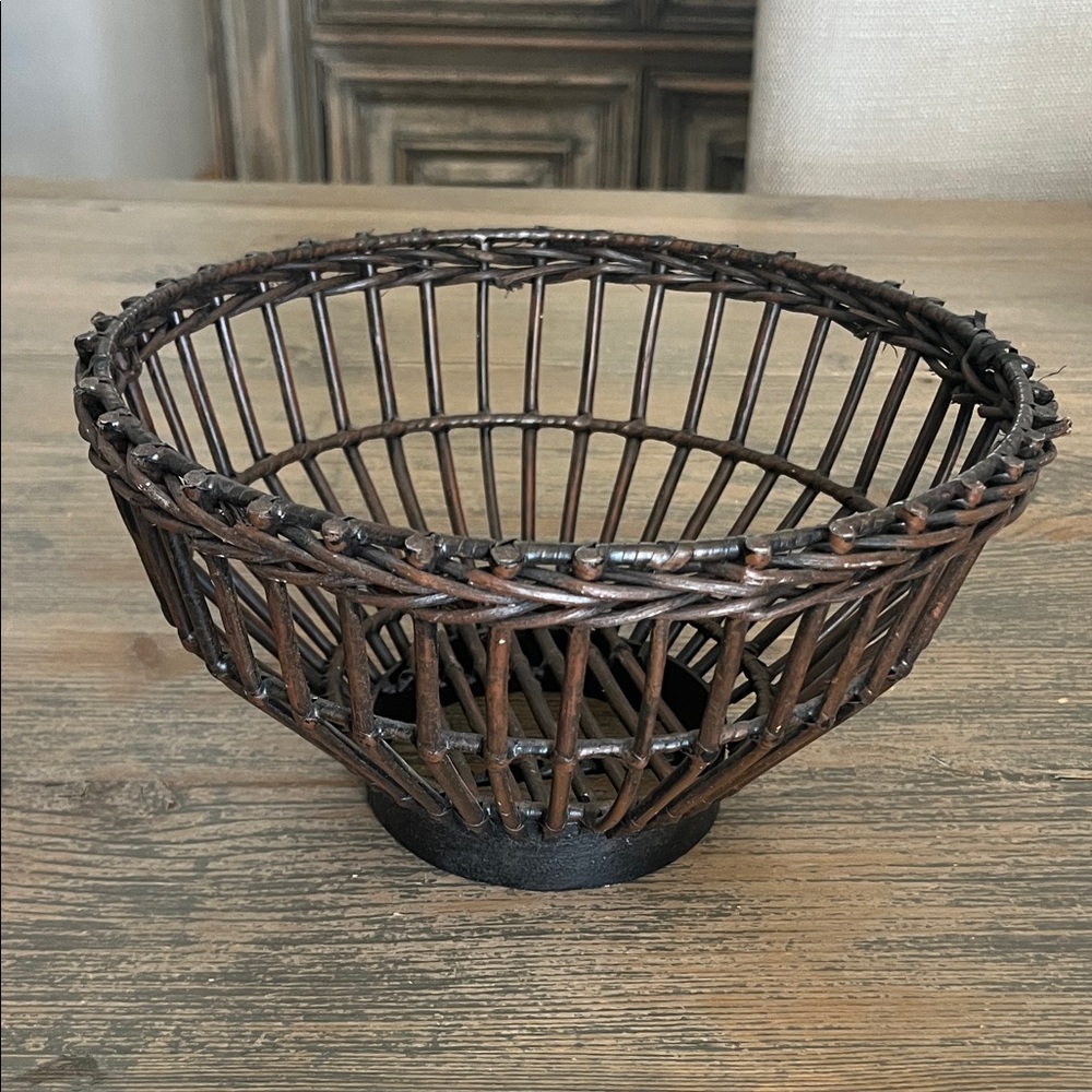 Rustic Brown Wicker and Metal Basket